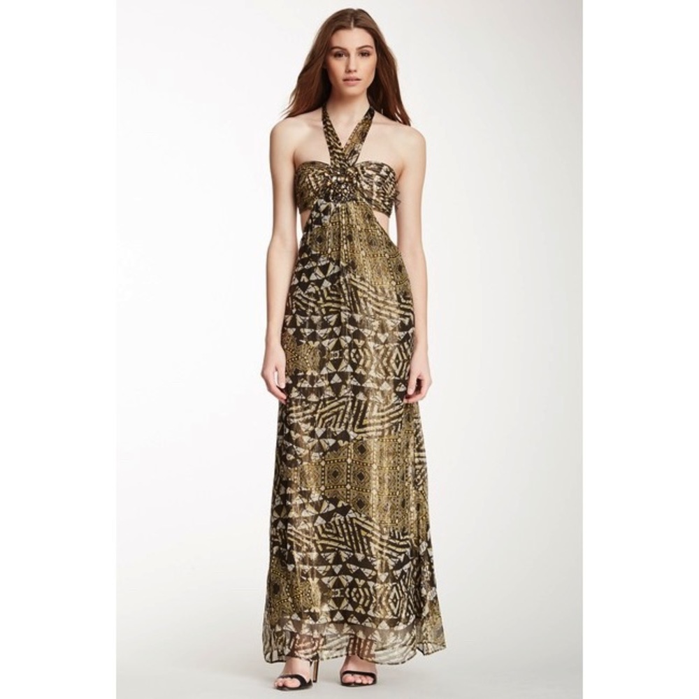 BCBG MAXAZRIA Maj Silk Blend Halter Maxi Dress